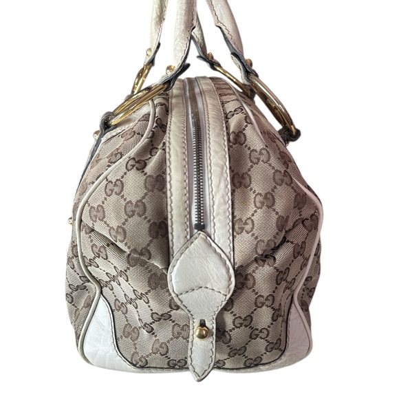 Gucci Beige and Gray Monogram Satchel - Picture 3 of 9